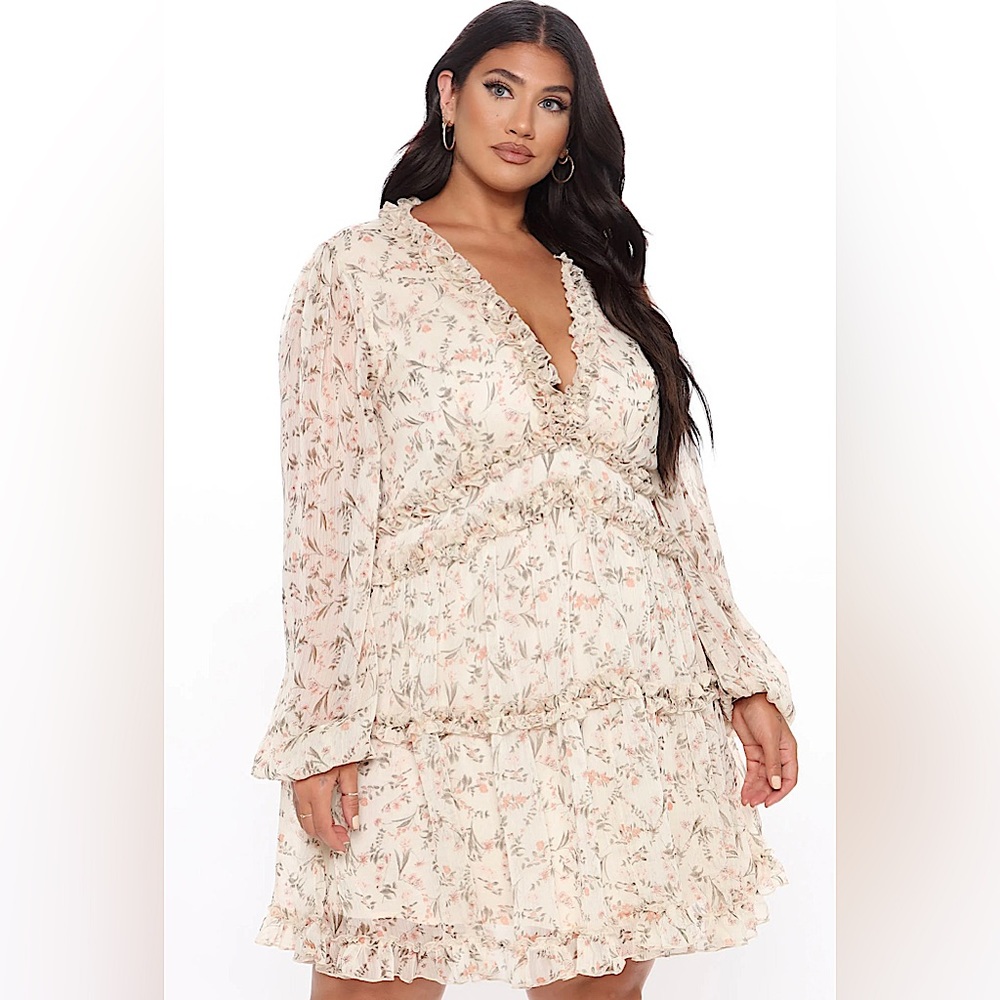 Ivory Print Mini Dress - SIZE 1X (Fits like an XL)